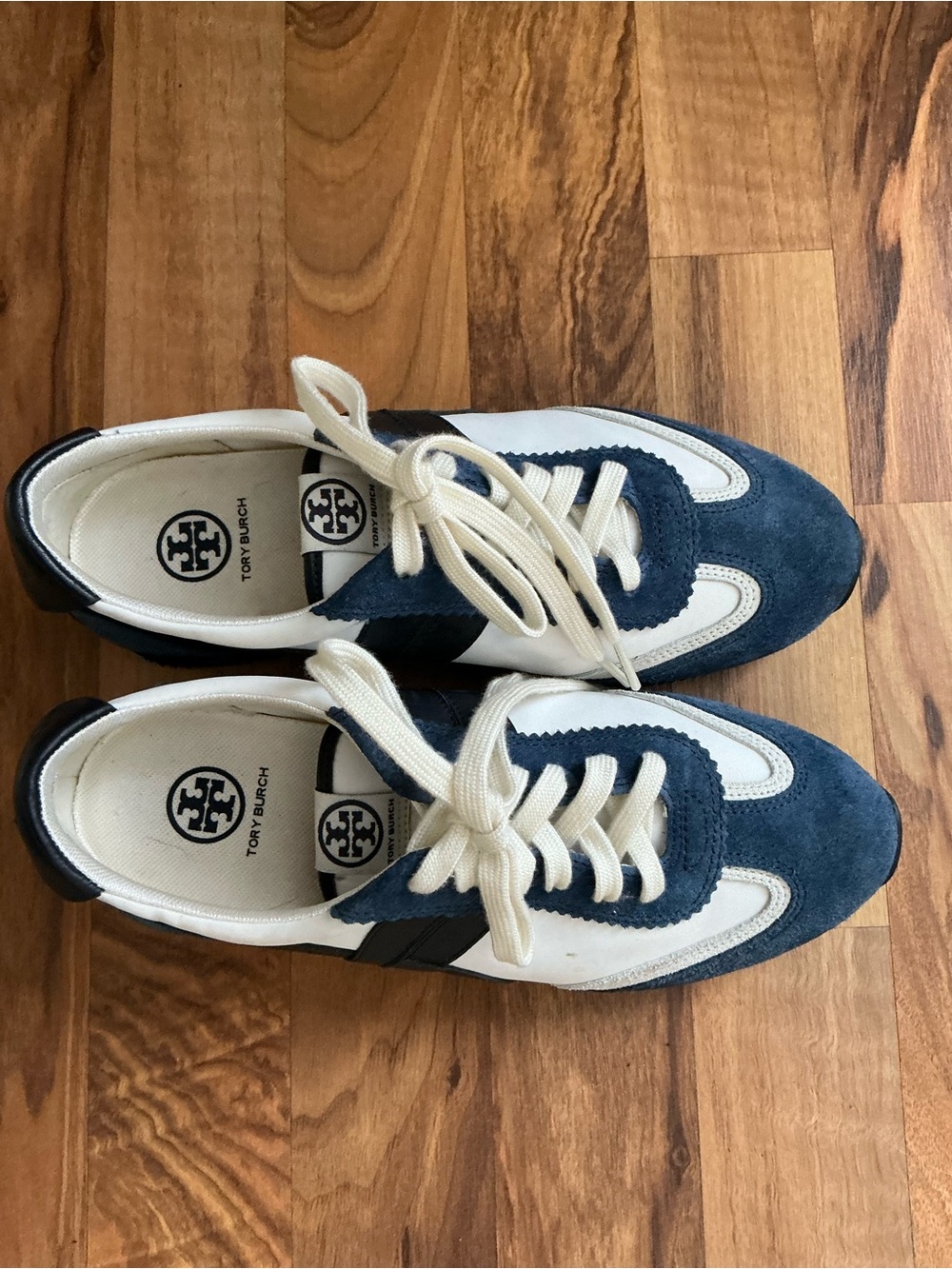 Tory Burch Navy Suede and White Leather Sneakers